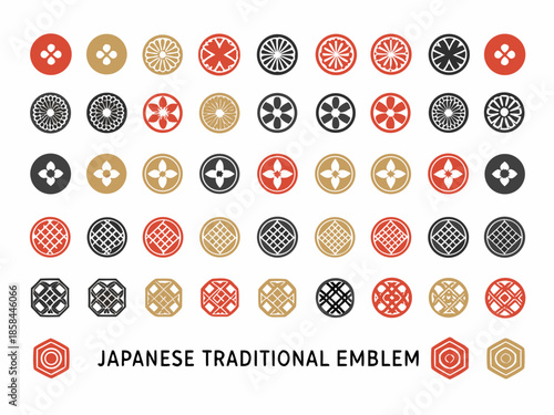 Collection of japanese traditional emblems and decorative circular mon designs