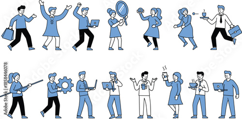Modern business character set with people in various poses for lifestyle and professional work conceptsModern business character set with people in various poses for lifestyle and professional work co