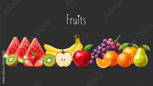 Low Poly Geometric Fruit Assortment Vector Illustration