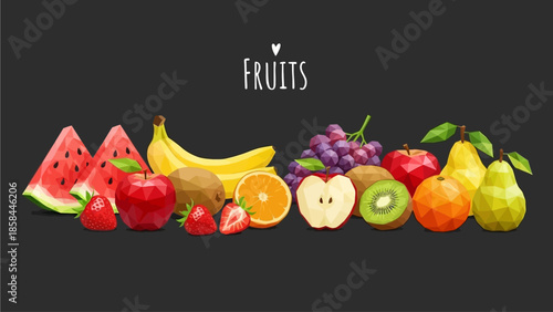 Low Poly Geometric Fruit Assortment Vector Illustration