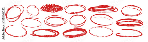 Set of hand drawn red circles and ovals for highlighting text or objects