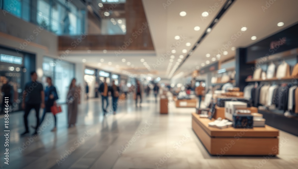 Fototapeta premium Out-of-focus store interior within a shopping mall used for commercial space planning