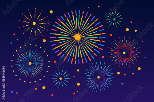 Vibrant fireworks display against a dark blue night sky celebratory and colorful