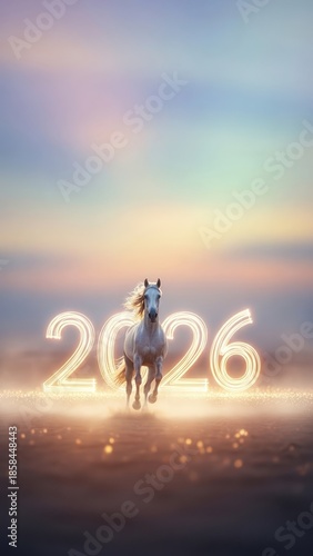 This is a picture of a horse running towards 2026.