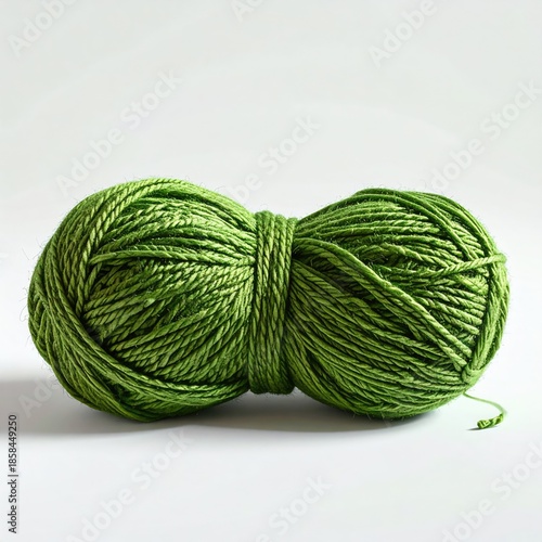 Olive-green yarn ball on white