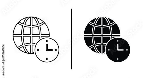 Global time management - Black and White Vector Symbol, Minimal Solid Vector Illustration, Minimal UI Vector, Flat Solid Vector, Flat Vector Illustration, icon, Editable stroke icon, Modern icon