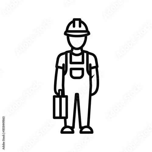 Male worker in overalls holding toolbox