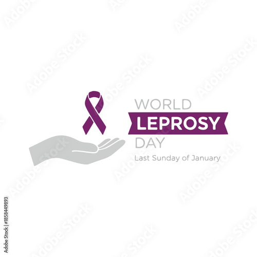 World Leprosy Day Banner with Purple Ribbon and Gray Hand Icon