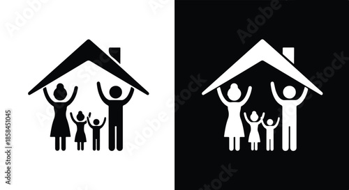 Family celebrating new home - Black and White Vector Symbol, Minimal Solid Vector Illustration, Minimal UI Vector, Flat Solid Vector, Flat Vector Illustration, icon, Editable stroke icon, Modern icon