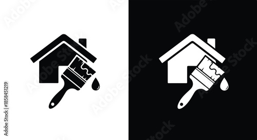 House painting icon - Black and White Vector Symbol, Minimal Solid Vector Illustration, Minimal UI Vector, Flat Solid Vector, Flat Vector Illustration, icon, Editable stroke icon, Modern icon
