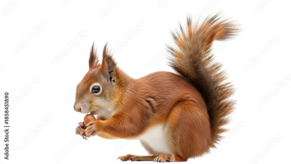 Φωτογραφία Isolated squirrel holding a nut in its paws while sitting, wild animal with fluf