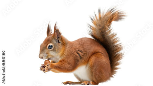 Φωτογραφία Isolated squirrel holding a nut in its paws while sitting, wild animal with fluf