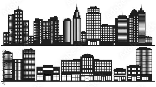 Modern Silhouette Black and White Cityscape Buildings and Construction Skyline Illustration