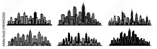 Silhouette Minimalist Cityscape City Skyline with Skyscrapers Building Architecture Illustration
