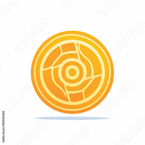 Golden circular emblem with geometric patterns, depicting abstract stylized design