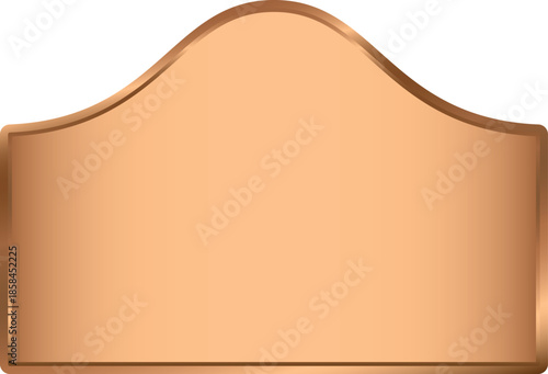 Blank Copper Wall Plaque With Curved Top. Bronze Signage Mockup and template design.