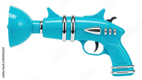 Isolated toy gun, vintage science fiction space blaster, blue retro ray gun on background