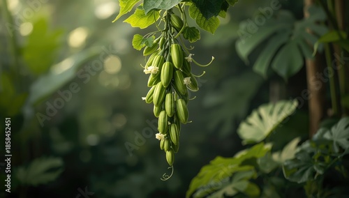 Momordica charantia with lush leaves, focusing on sustainable vegetable cultivation, plant theme, World Agriculture Day
