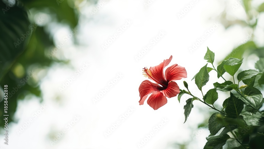 Obraz premium Hibiscus shrub in lush tropical landscape, highlighting its resilience and decorative use