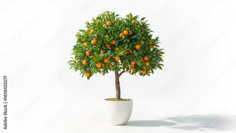 Fototapeta premium Healthy orange tree displaying vibrant fruit and leaves, ideal for citrus cultivation analysis