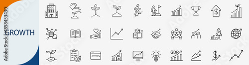 Set of 30 Growth and Business Success Thin Line Icons