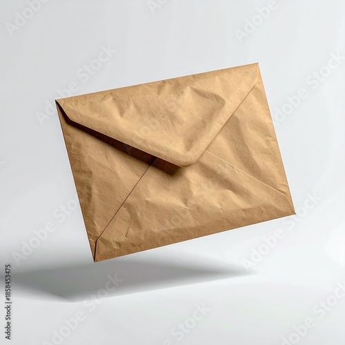 Light brown, crumpled envelope floats