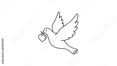 Dove with Heart Line Illustration