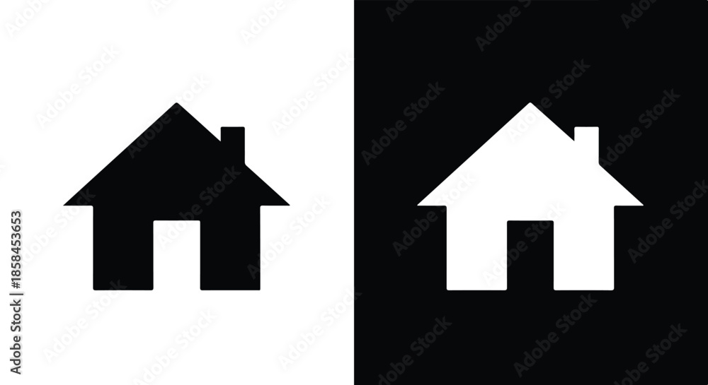 Fototapeta premium Simplified house icons - Black and White Vector Symbol, Minimal Solid Vector Illustration, Minimal UI Vector, Flat Solid Vector, Flat Vector Illustration, icon, Editable stroke icon, Modern icon