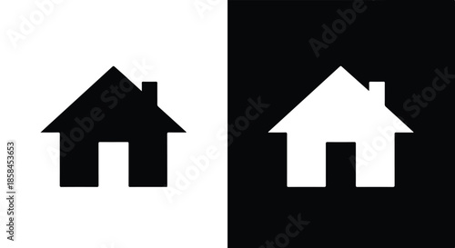 Simplified house icons - Black and White Vector Symbol, Minimal Solid Vector Illustration, Minimal UI Vector, Flat Solid Vector, Flat Vector Illustration, icon, Editable stroke icon, Modern icon