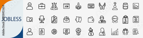 Set of 30 Jobless and Unemployment Thin Line Icons