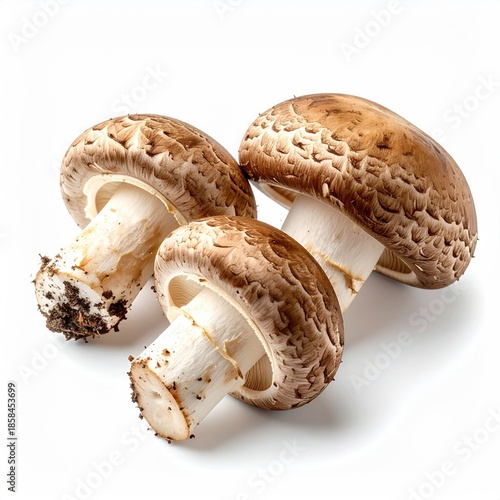 Three brown mushrooms, stems and caps
