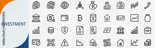 Set of 40 Investment and Finance Line Vector Icons
