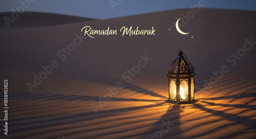 Ramadan Mubarak Solitary Lantern Desert Crescent Poster