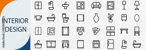 Set of 40 Interior Design and Home Furniture Line Vector Icons