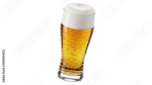 Schilderij op canvas Isolated view of a refreshing lager beer glass filled to the top with foamy bubb