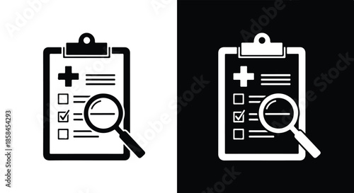 Medical document inspection - Black and White Vector Symbol, Minimal Solid Vector Illustration, Minimal UI Vector, Flat Solid Vector, Flat Vector Illustration, icon, Editable stroke icon, Modern icon