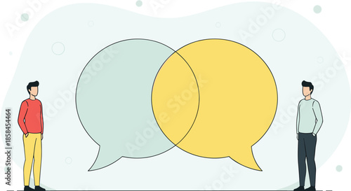 Effective dialogue and mutual understanding concept with two people and overlapping speech bubblesEffective dialogue and mutual understanding concept with two people and overlapping speech bubblesEffe