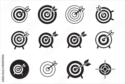 Vector Target , Goal symbol , Simple target with arrow , Darts Hitting the bullseye icons set in flat style
