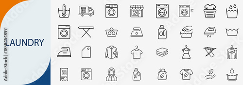 Laundry service icon set, thin line style vector illustration