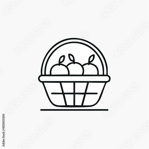 Minimalist line art of a basket filled with apples promoting healthy eating