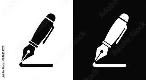 Fountain pen writing symbols - Black and White Vector Symbol, Minimal Solid Vector Illustration, Minimal UI Vector, Flat Solid Vector, Flat Vector Illustration, icon, Editable stroke icon, Modern icon