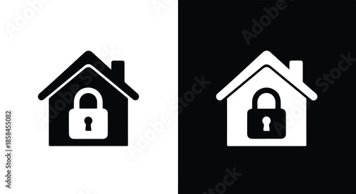Secure home icons - Black and White Vector Symbol, Minimal Solid Vector Illustration, Minimal UI Vector, Flat Solid Vector, Flat Vector Illustration, icon, Editable stroke icon, Modern icon
