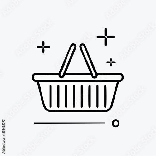 Minimalist shopping basket vector illustration with stars for website design