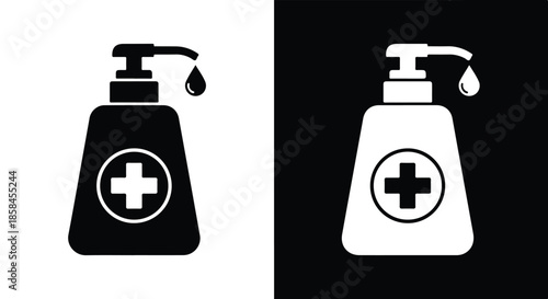 Hand sanitizer dispensers - Black and White Vector Symbol, Minimal Solid Vector Illustration, Minimal UI Vector, Flat Solid Vector, Flat Vector Illustration, icon, Editable stroke icon, Modern icon