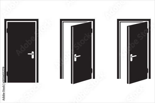 Vector Doors collection , Opened entrance door close and ajar door icons set flat style