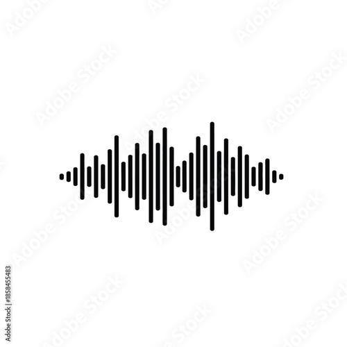 a simple black waveform graphic is displayed against a stark white background showcasing audio signal representation in a minimalist style