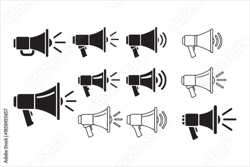 Vector  Electric megaphone symbol with sound Loudspeaker megaphone icon collections icons set in flat style