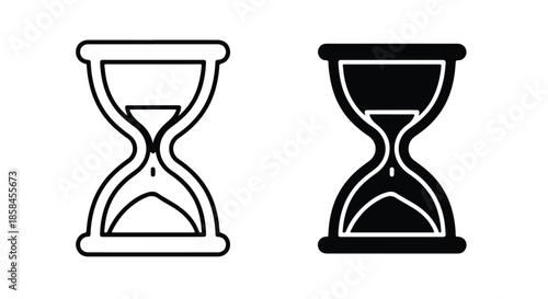 Two hourglasses side by side - Black and White Vector Symbol, Minimal Solid Vector Illustration, Minimal UI Vector, Flat Solid Vector, Flat Vector Illustration, icon, Editable stroke icon, Modern icon