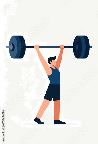 Flat illustration of a person lifting weights overhead