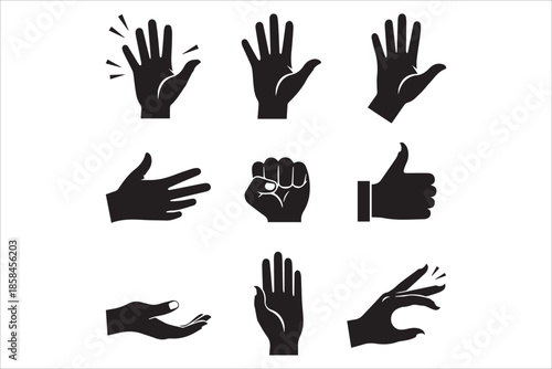 Vector Hand hello, bye hand, welcome, goodbye , Waving hand icons set